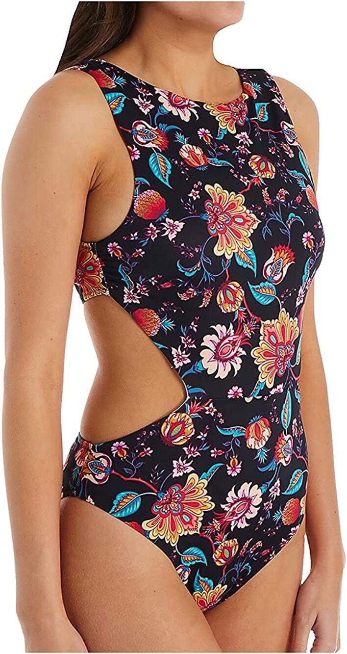 Nanette Lepore NWT 1 Piece Swimsuit Floral Black Pink Sz 10